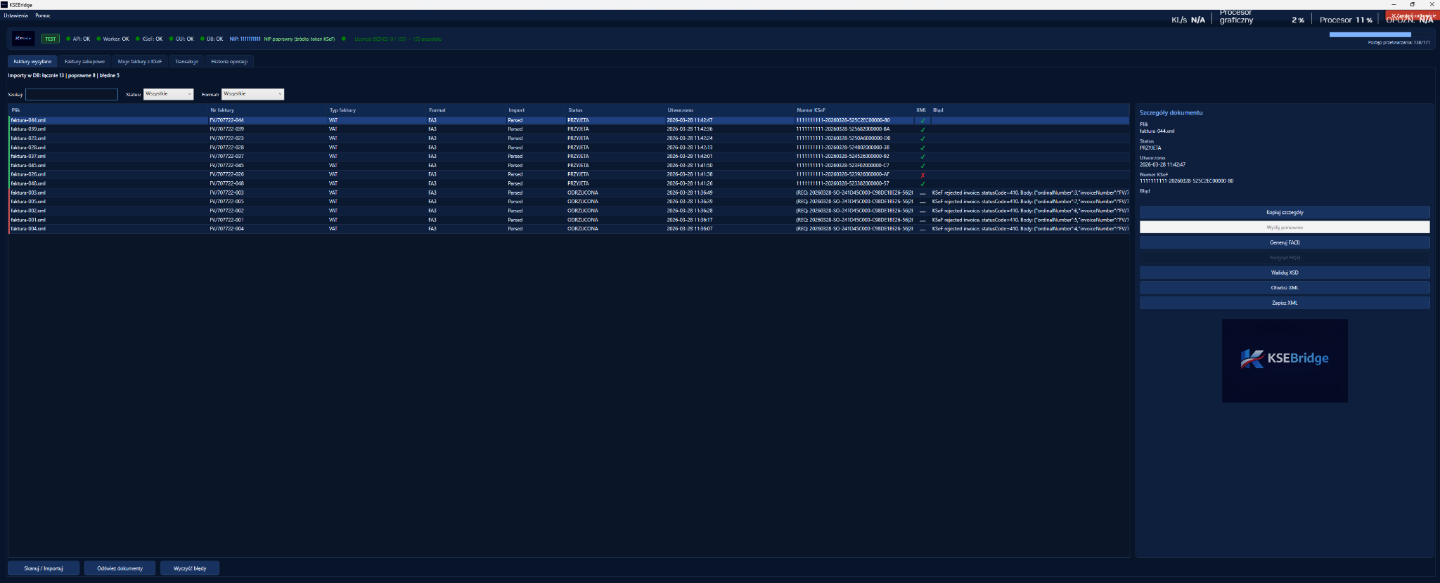Panel kontroli procesu KSEBridge
